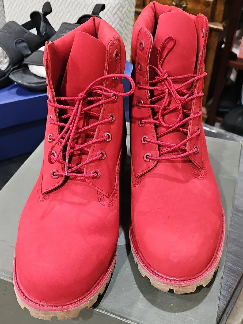 Timberland Red Lace-Up Nubuck Hiking Boots